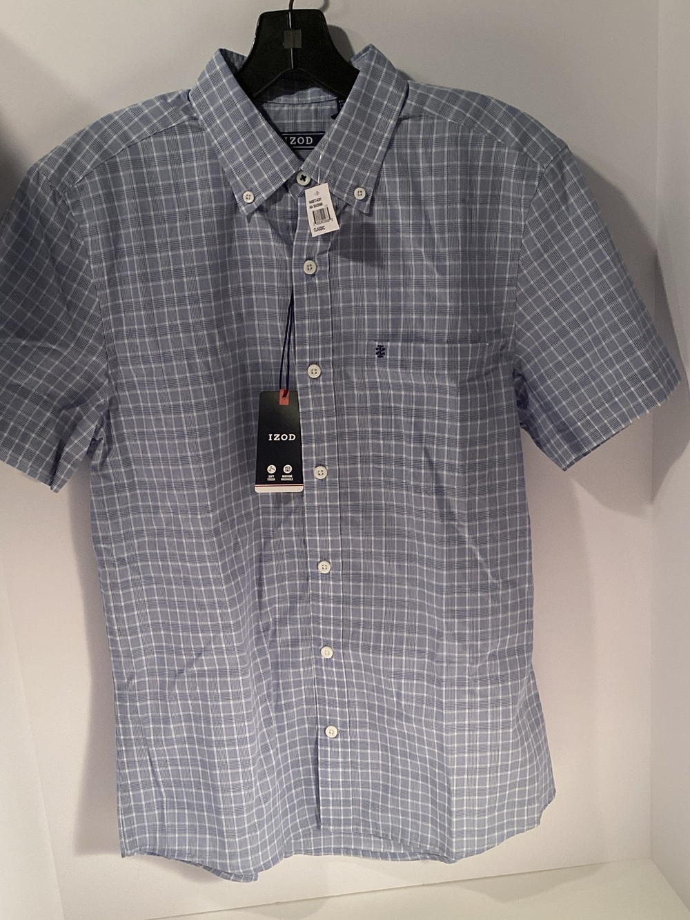 Izod Light Blue Plaid Button-Down Casual Shirt NWT